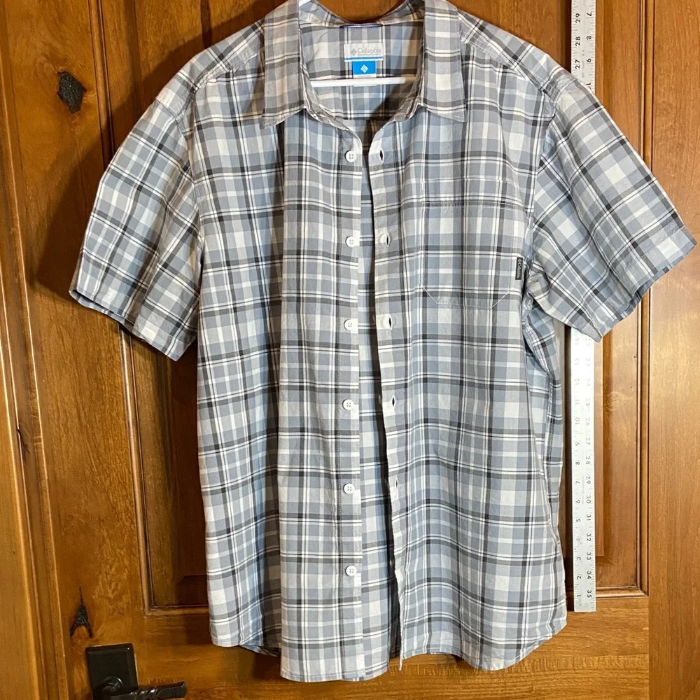 Columbia Gray and White Plaid Button Up Shirt, Cotton, XL - Picture 9 of 9